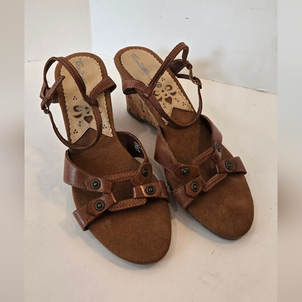 Thom McAn Brown Wedge Sandals